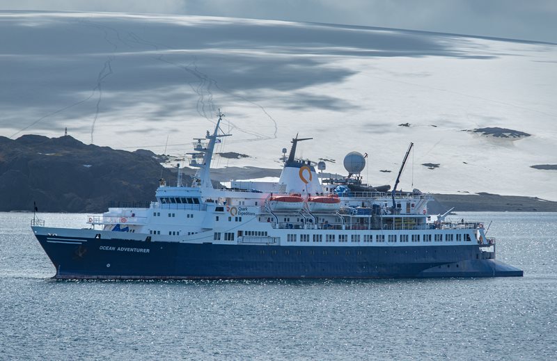 Expedition ship and zodiac in Antarctica